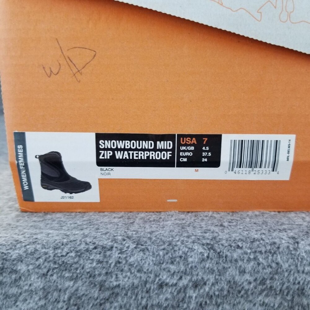 ✅Women's 7 Merrell Snowbound Mid Zip Waterproof Insulated Black Winter Boots NIB - Picture 2 of 11